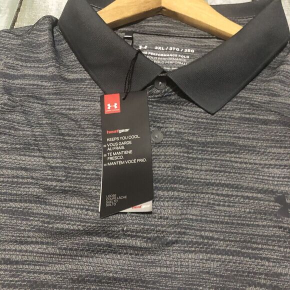 UNDER ARMOUR Polo Shirt Mens 3XL Gray Black Stretch Loose Heatgear - Picture 7 of 13
